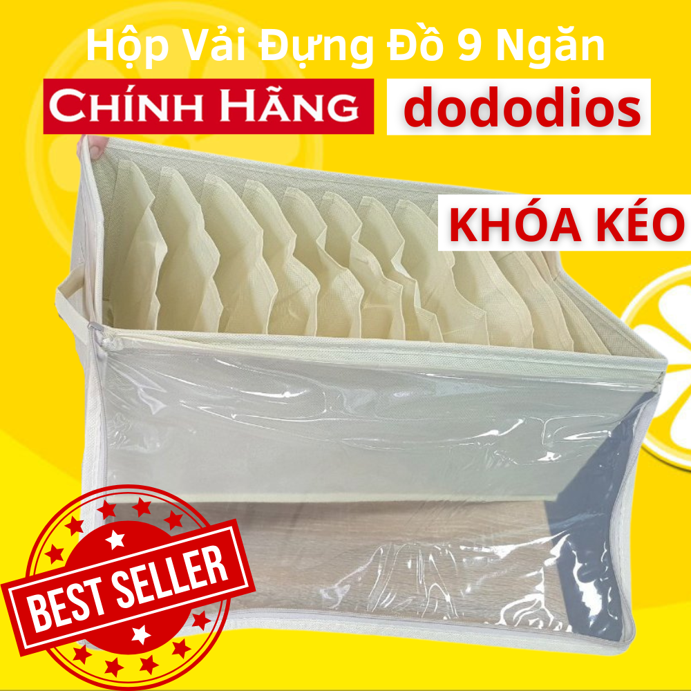 [12 Ngăn - Có Nắp Là Khóa Kéo Cao Cấp] Hộp vải đựng quần áo chia ngăn dododios chất liệu vải không dệt giỏ đựng quần áo đồ lót chia 9 và 11 ngăn mềm, hộp vải chia ngăn đựng quần áo có nắp - Chính hãng dododios