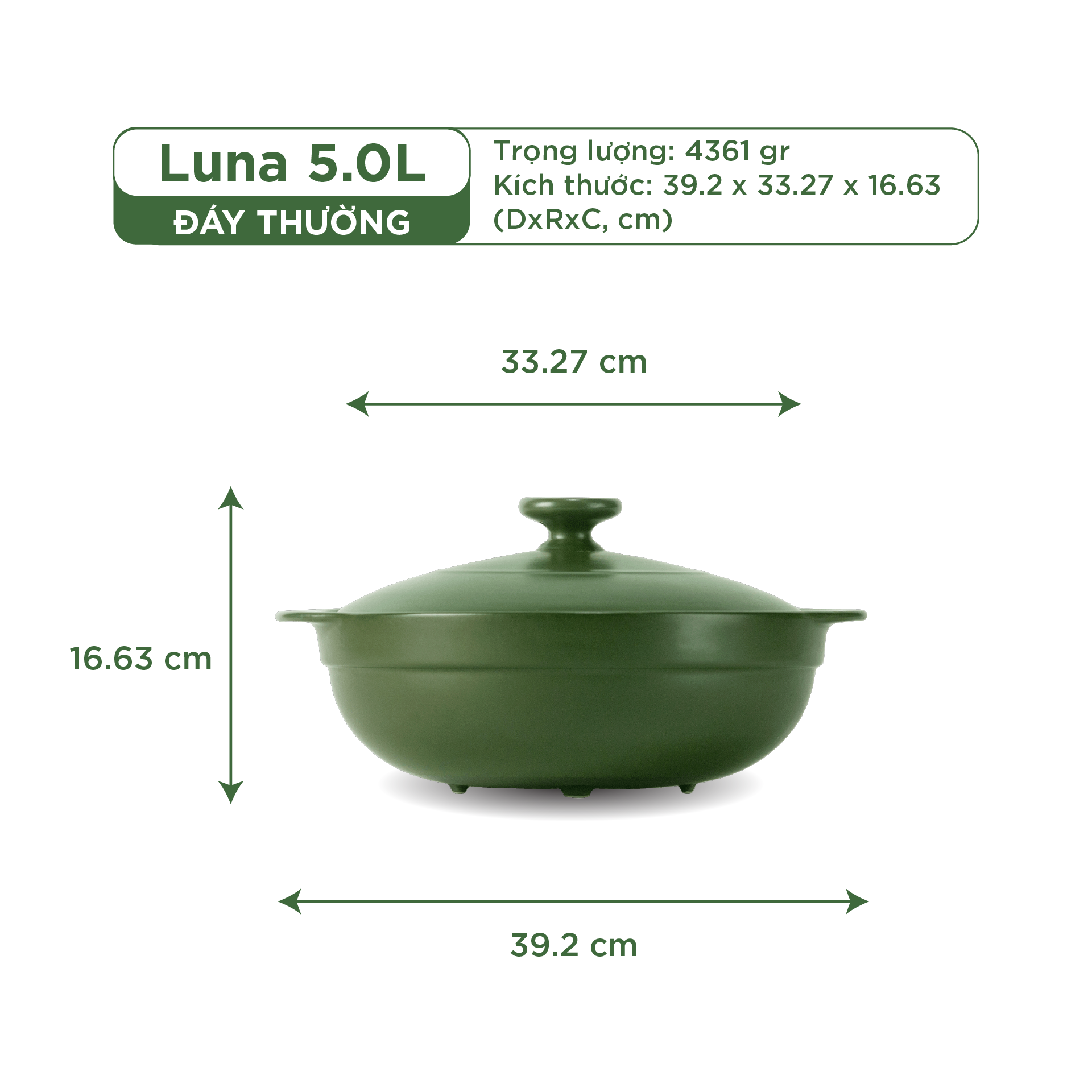 Nồi Sứ Dưỡng Sinh Minh Long Healthy Cook Healthy Cook - Luna 5.0 L - Dùng Cho Bếp Gas, Bếp Hồng Ngoại