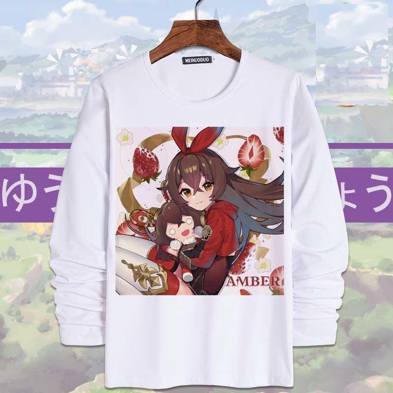 Anime Game Genshin Tác Động Áo Thun Dài Tay Hổ Phách Diluc Klee Nam Quần Áo Unisex Người Lớn Trẻ Em Áo Sơ Mi Mùa Xuân, Mùa Thu Trang Phục