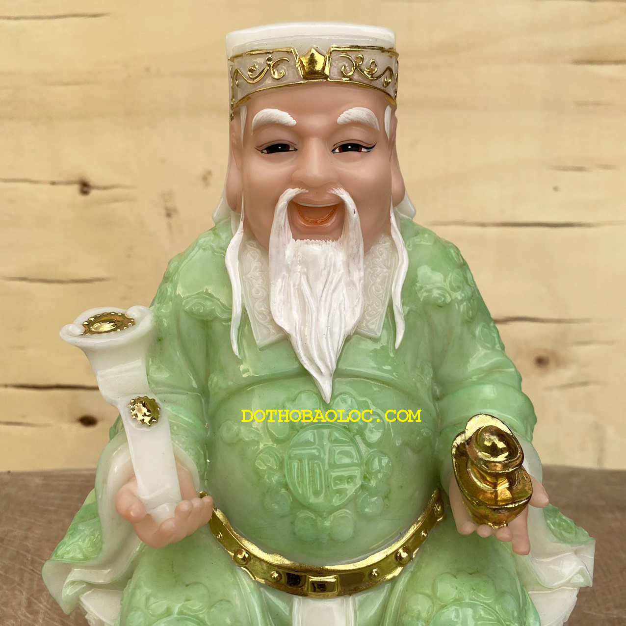 Tượng Thần tài Thổ Địa bằng đá nhập khẩu cao cấp cao 24cm – Màu xanh ngọc