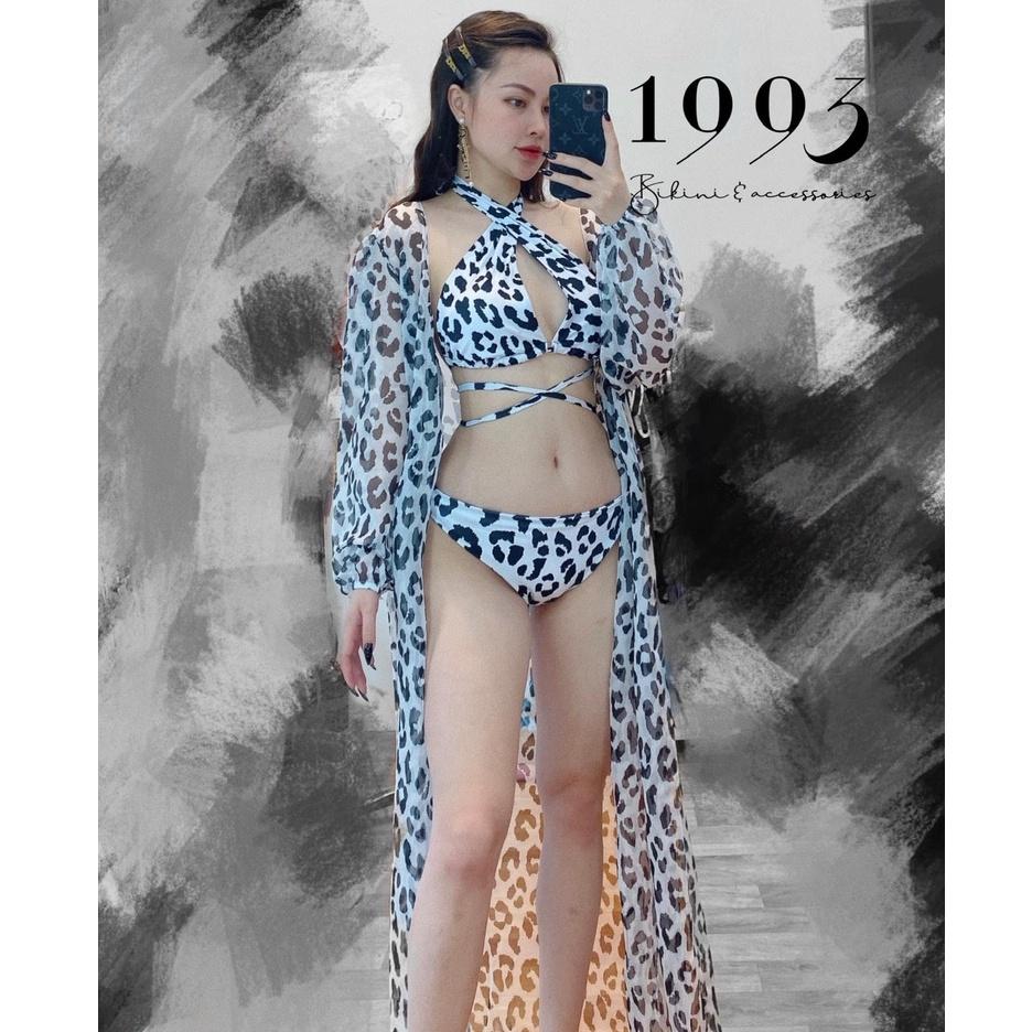 BIKINI 2 MẢNH HỌA TIÊT DA BEO TRẮNG KÈM ÁO CHOÀNG CAO CẤP BIKINI STORE