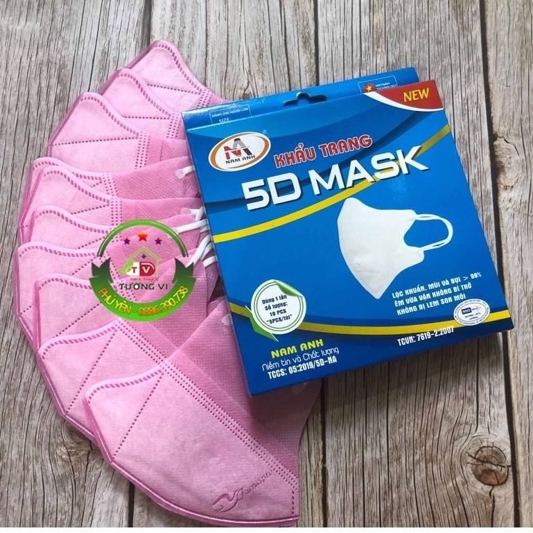 Khẩu trang 5D Mask Nam Anh - Lọc khuẩn, mùi và bụi, vải êm, vừa vặn, không bị lem son