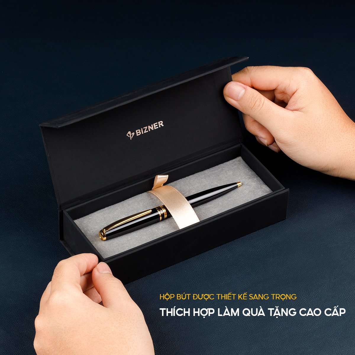 Bút bi, bút ký cao cấp Thiên Long mạ vàng 18K sang trọng, thân bút kim loại, hộp bút được thiết kế tinh tế Biz-04