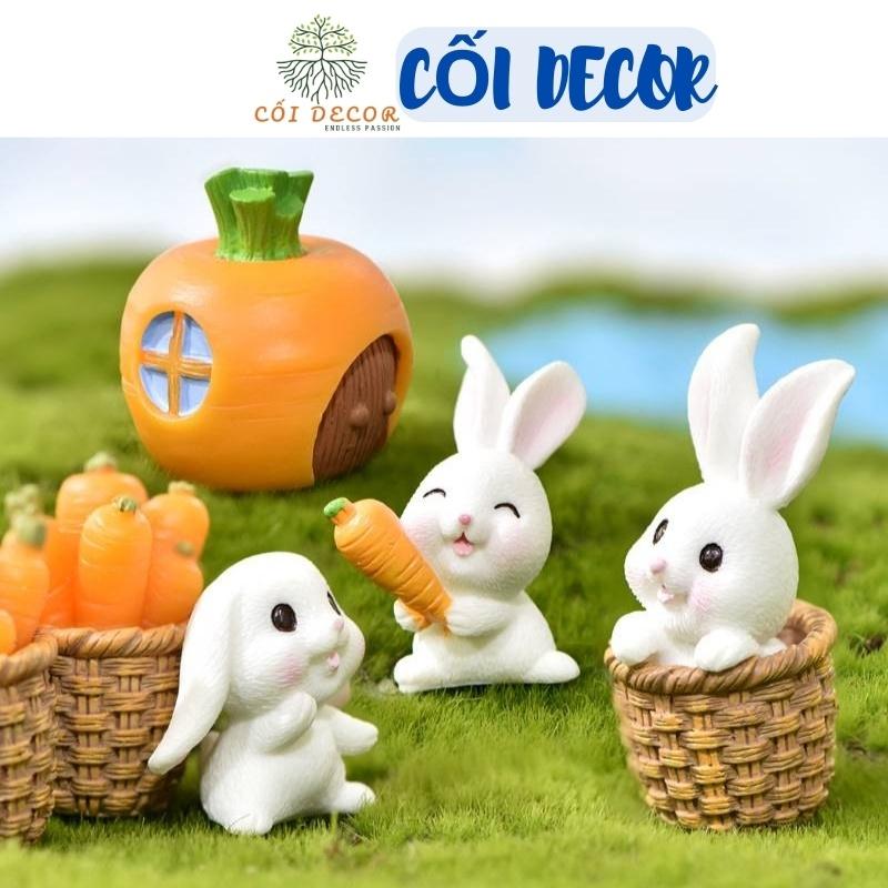 Mô hình thỏ con thu hoạch cà rốt vui vẻ trang trí tiểu cảnh, sân vườn, sen đá, sân vườn, bể cá, bể terrarium