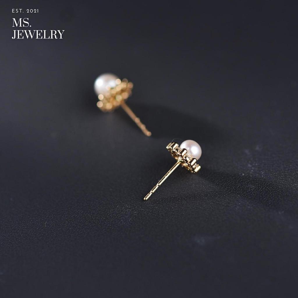 Khuyên Tai Thời Trang Bạc S925 Pearl Đính Đá Cao Cấp