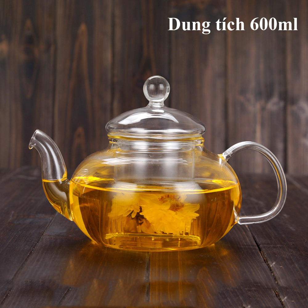 Bộ ẤmTrà Thủy Tinh AT658 Có Lõi Lọc Dung Tích 600ml Gồm 6 Ly Thủy Tinh Và Đế Châm Nến Chịu Nhiệt Thiết Kế Sang Trọng