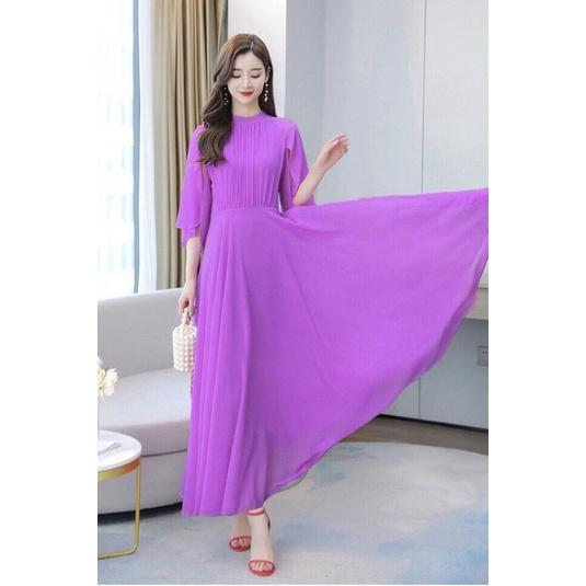 ĐẦM MAXI XẾP LI TAY CÁNH TIÊN