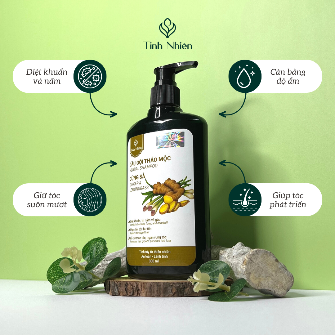 Dầu Gội Thảo Mộc Gừng Sả Tinh Nhiên 300 ml ngăn ngừa gàu ngứa, giúp tóc suôn mượt