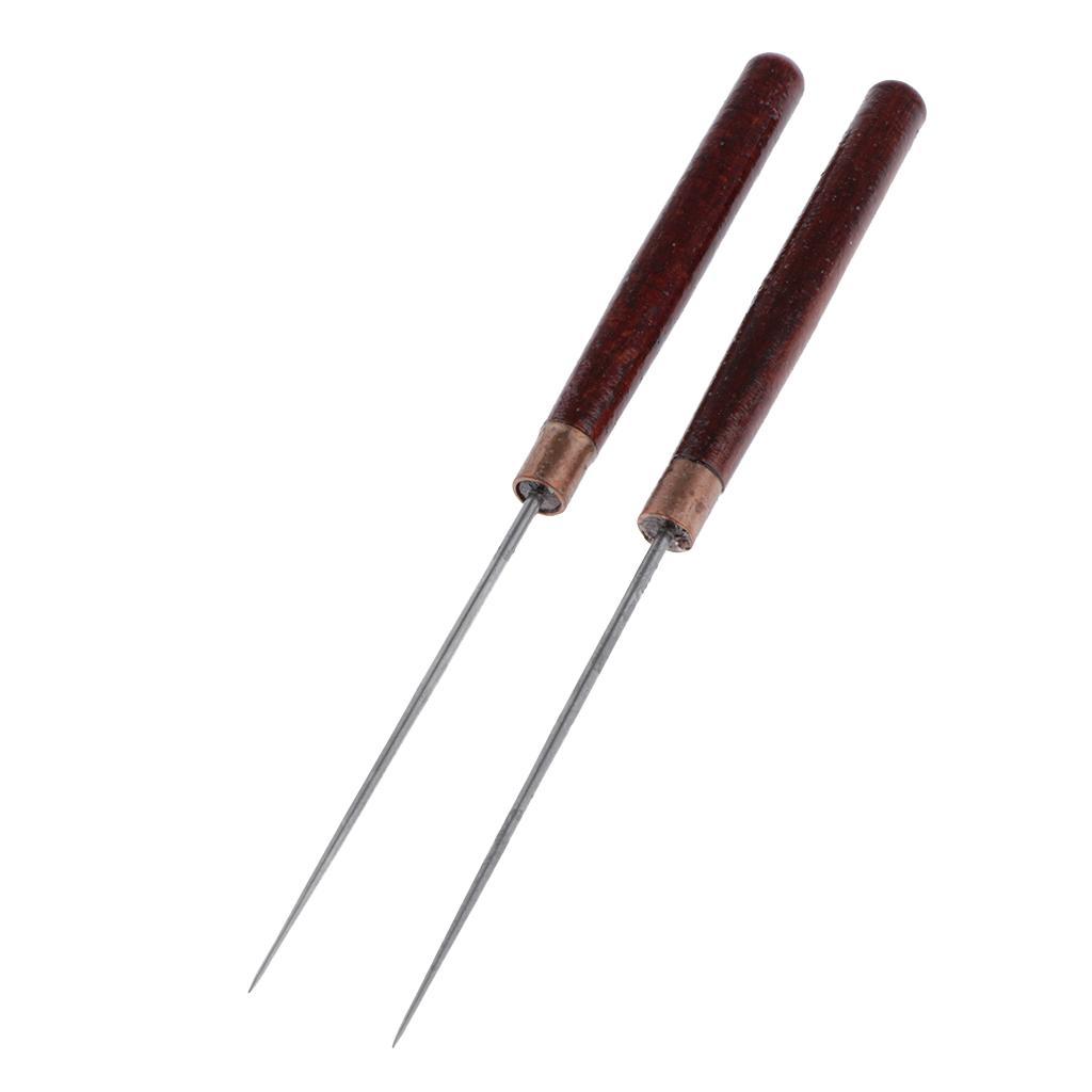 2pcs Wooden Handle Sewing Awl Stitching Awl DIY Leather Craft Accessories