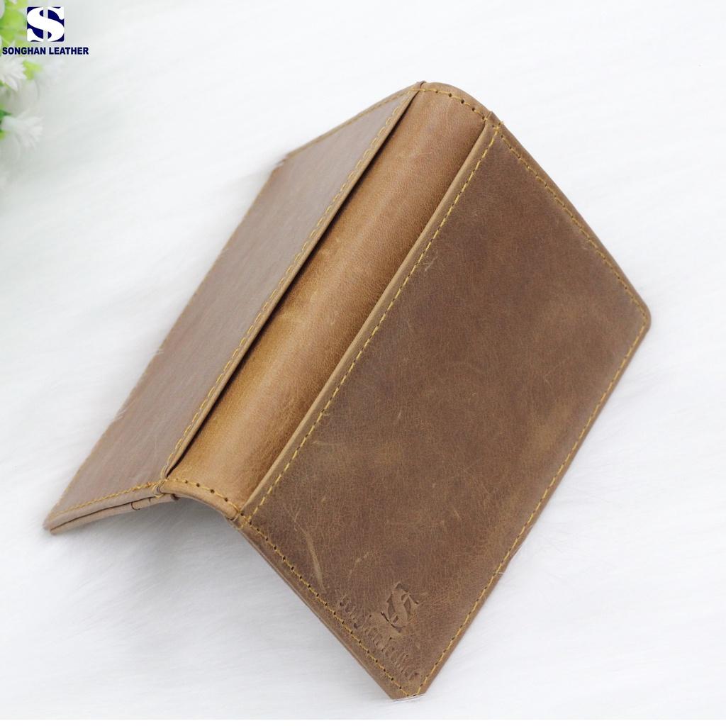 Ví Dựng Thẻ Card Holder Nam Nữ Da Bò Thật Cao Cấp Nhỏ Gọn Gập Đôi Nhiều Ngăn Songhan Leather WL02 BH 12 Tháng