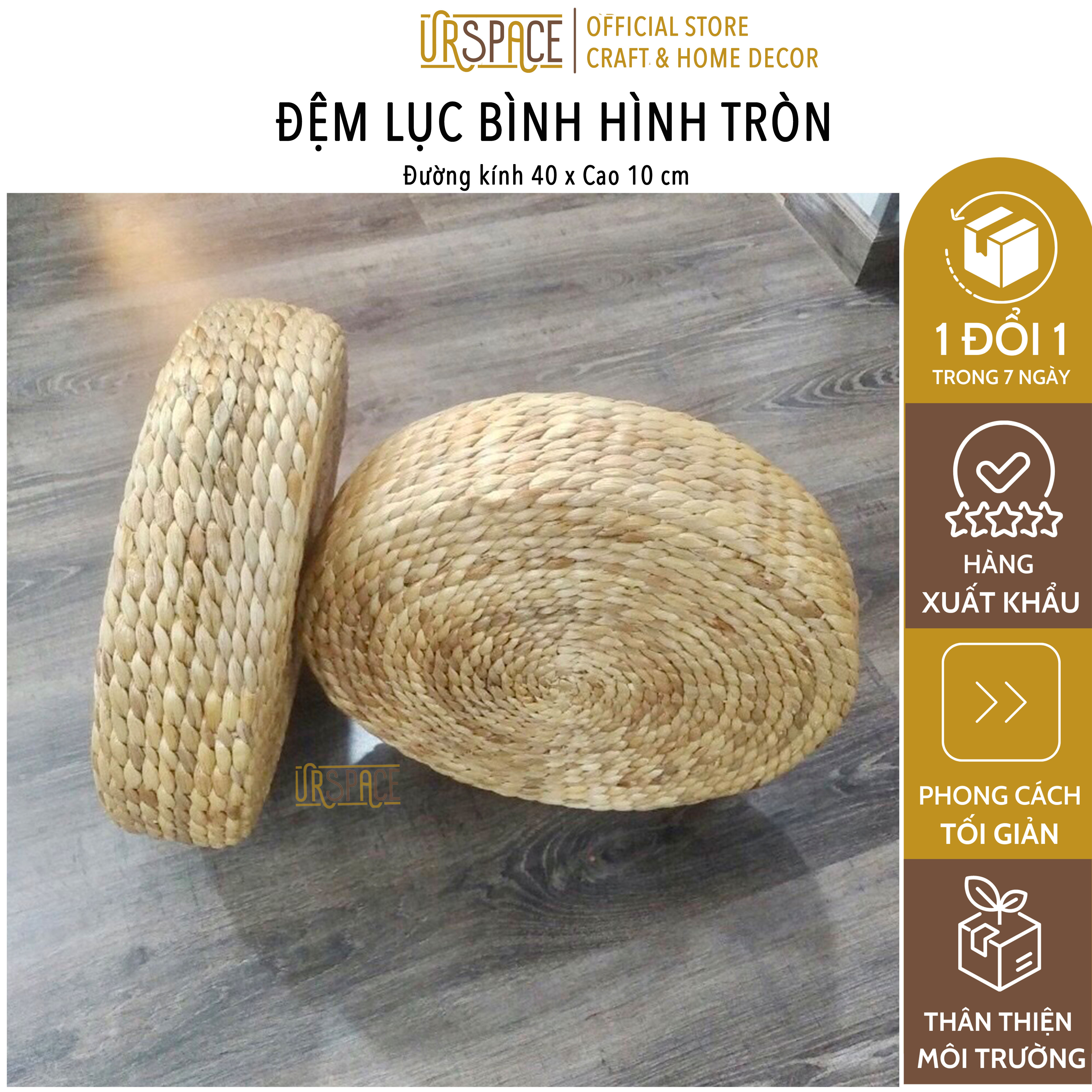 Đệm bèo lục bình ngồi bệt URSPACE hình tròn D40 x H10 cm/ HYACINTH CUSHION D40xH10