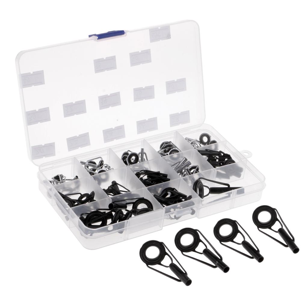 65Pcs Metal Fishing Rod Guides Ring Rod Repair Kit DIY Tips Rings