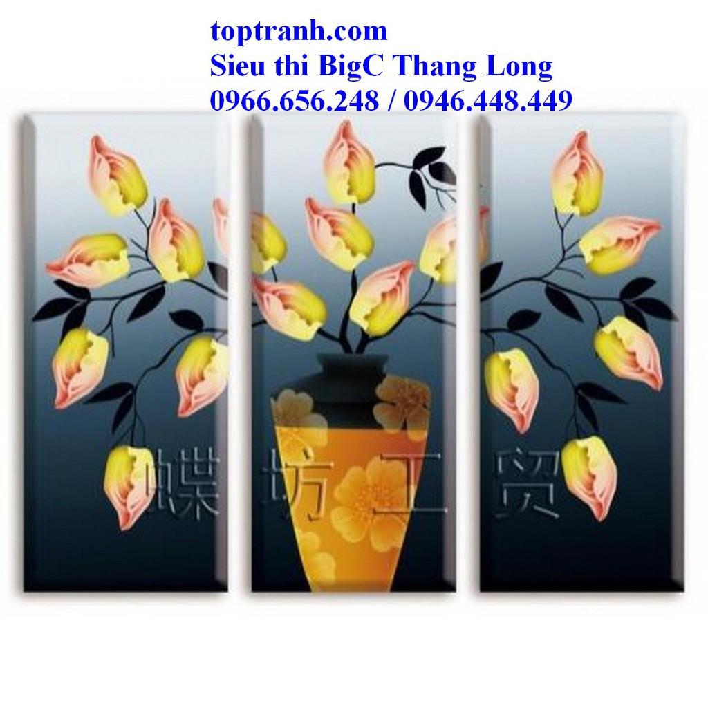 Tranh thêu chữ thập bình hoa 3 bức A886 chưa thêu