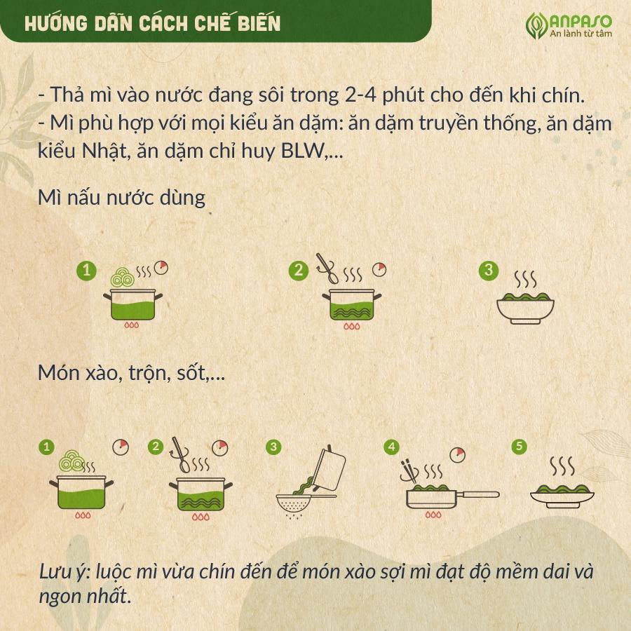 Mì Ăn Dặm Cho Bé Hữu Cơ Mầm Lúa Mạch Organic Anpaso BLW, kiểu Nhật từ 7 tháng bổ sung chất xơ, cải thiện táo bón 120g