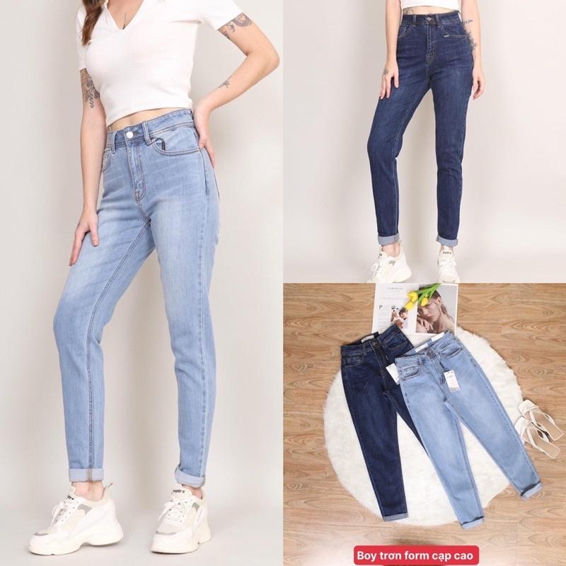 Quần jean boy trơn vnxk 2 màu đậm nhạt cho nữ