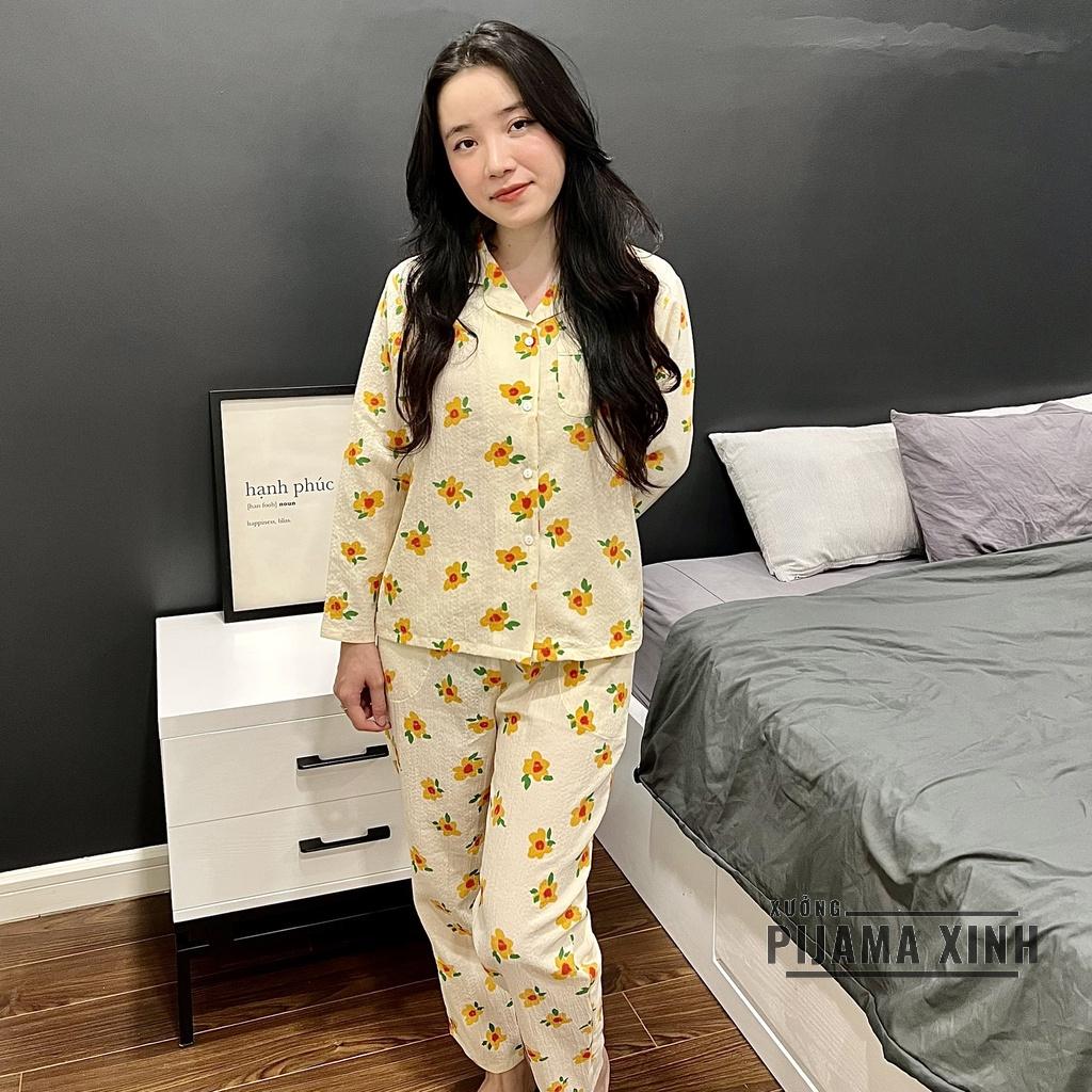 Bộ Đũi Xốp - Đồ Pyjama Mặc nhà Họa Tiết Hoa Đang Cực Hot 2022