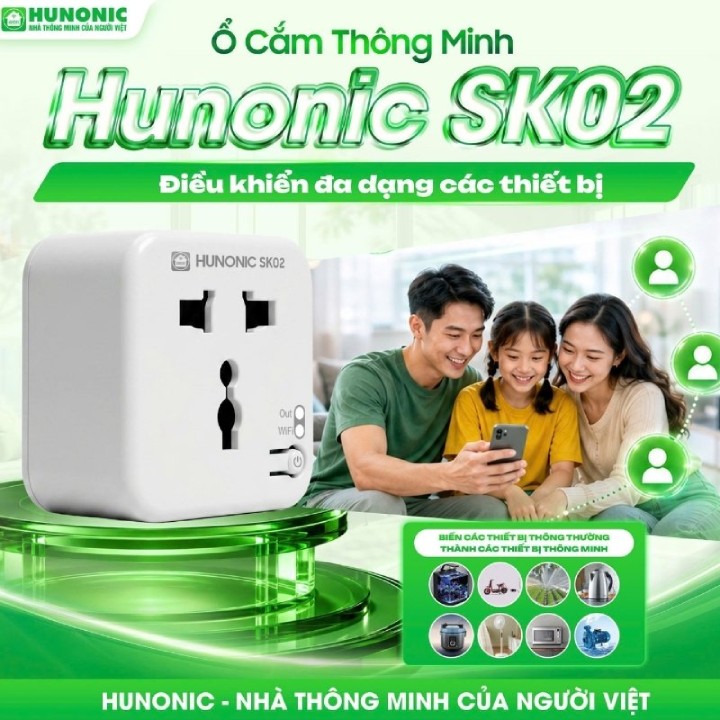 Ổ Cắm Wifi Thông Minh Hunonic SK02 - 220V - 16A - 3000W - Hàng chính Hãng - Bảo Hành 1 Năm