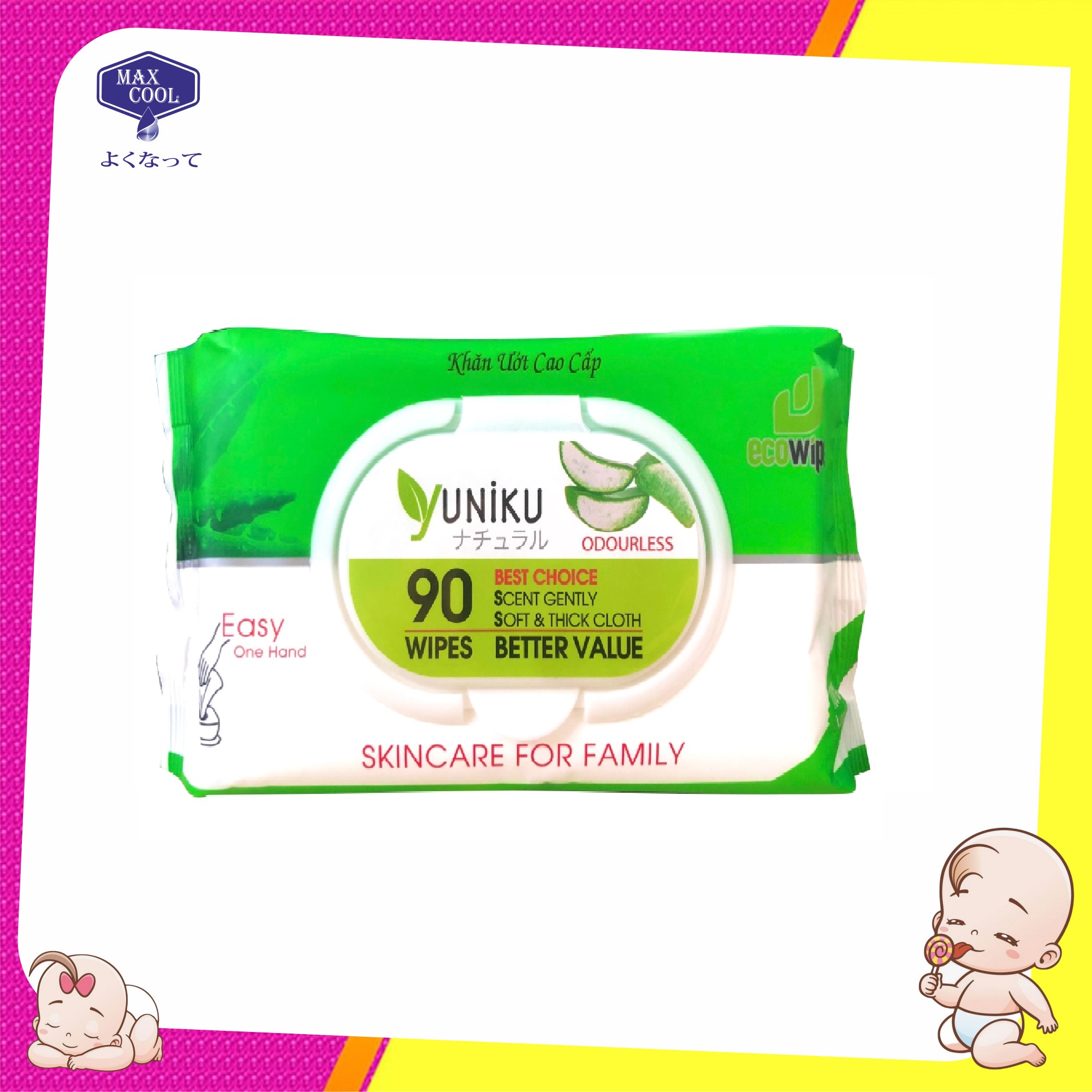 Khăn Ướt Yuniku 90 Tờ Không Hương