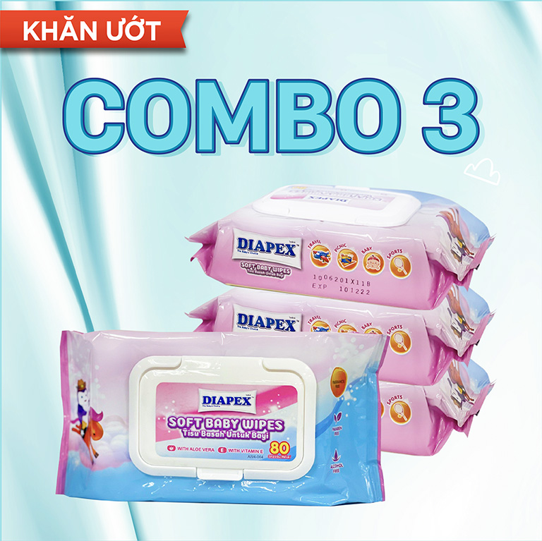 Khăn ướt DIAPEX 80 tờ - Combo 3 gói