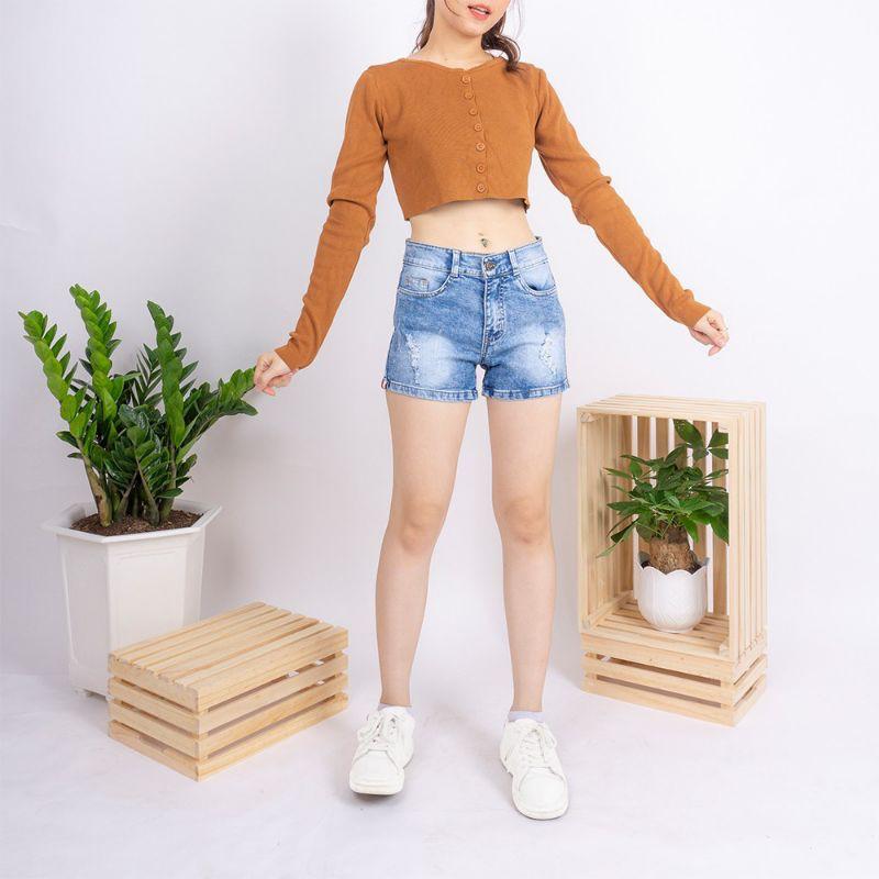 Quần Short Jean Nữ Vải Co Giãn