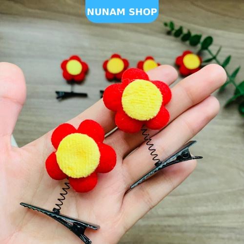Kẹp tóc lò xo bông hoa đỏ chất ni chần bông xinh xắn Nunam shop
