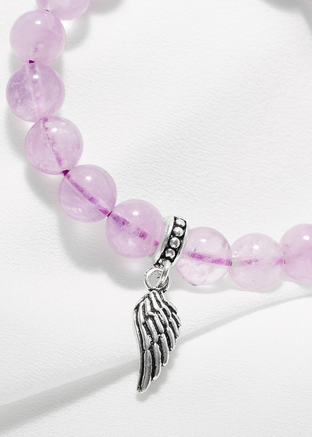 Vòng tay thạch anh tím ngọc phối charm cánh bạc Ngọc Quý Gemstone