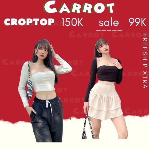 Áo croptop cổ vuông tay dài thun gân mềm mại FREESIZE DƯỚI 55KG
