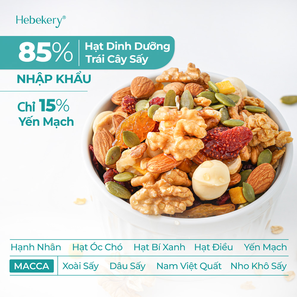 500gr Granola Siêu Hạt Vị Truyền Thống, Cacao, Matcha - Ngũ Cốc Dinh Dưỡng HEBEKERY by HEBE