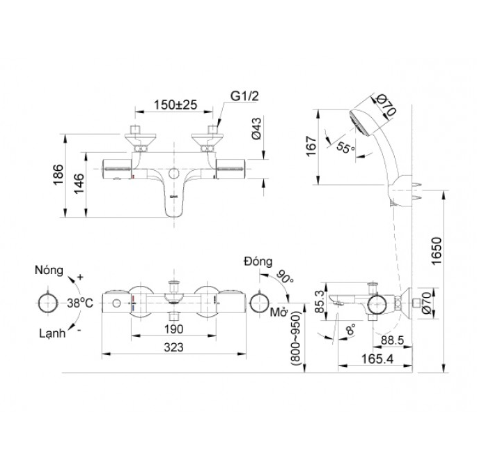 Vòi Sen Tắm Nóng Lạnh Inax BFV-1113S-7C - Hàng chính hãng