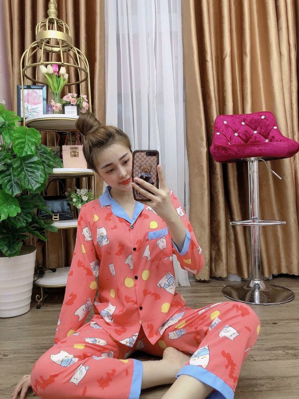 Bộ pijama mặt nhà lụa hàn cao cấp