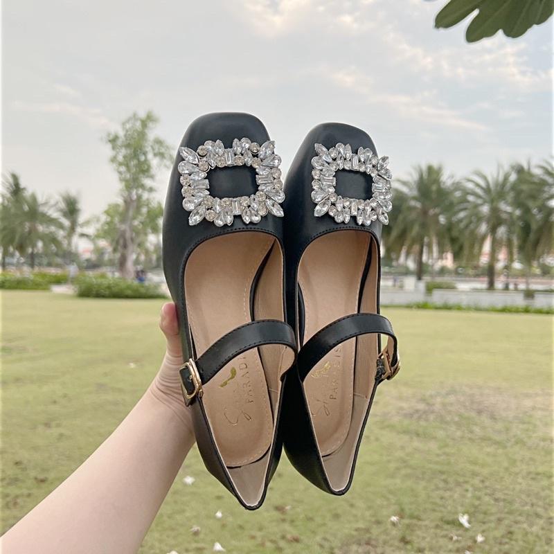 Giày mary jane cao gót mũi vuông đính đá đế vuông giày nữ lolita 4p shoes paradise l056