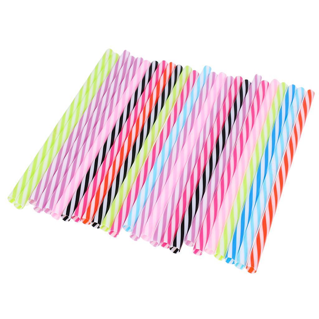50PCS Reusable Hard Plastic Stripe Jar Straws + Brush Cocktail Drinking Bar