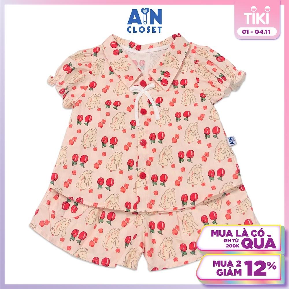 Bộ quần áo ngắn bé gái họa tiết Cherry thỏ sơ mi cotton - AICDBG7NFVYY - AIN Closet