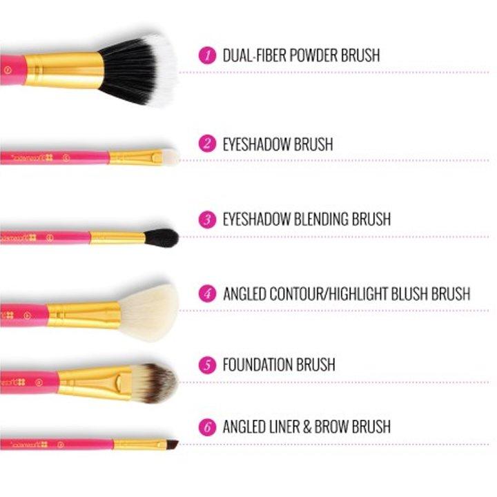 Bộ Cọ 6 Cây BH Cosmetics Neon Pink Brush Set Kèm túi đựng màu hồng