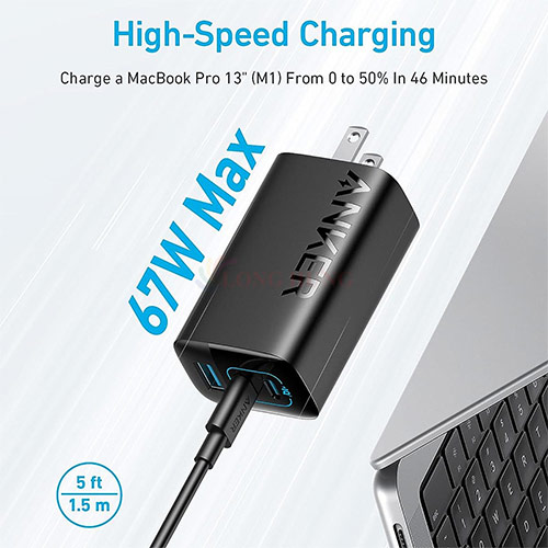 Cốc sạc Anker 335 Charger 1USB 2Type-C 67W A2673 - Hàng chính hãng