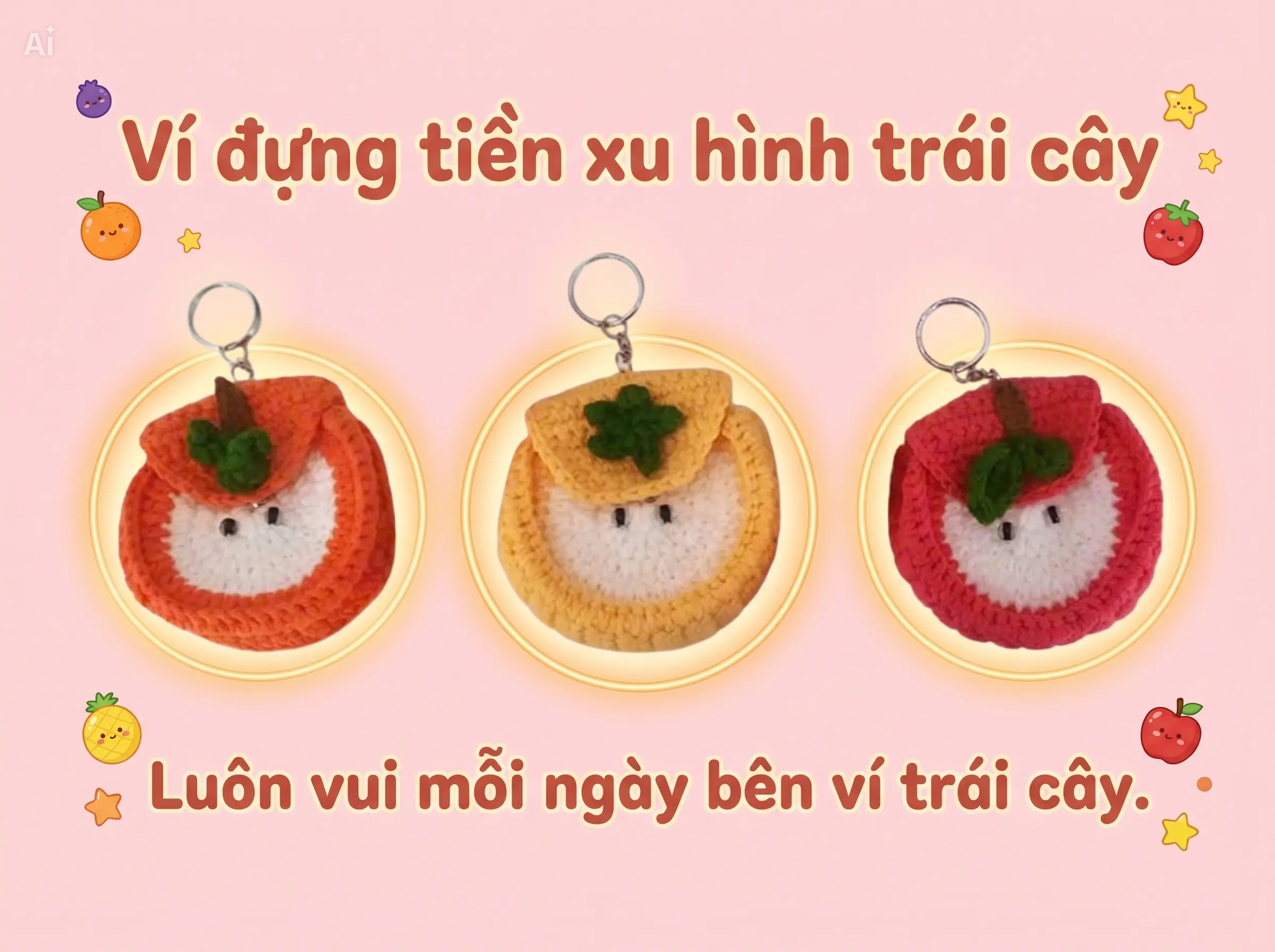 Móc khóa túi đựng tiền xu hình trái cây