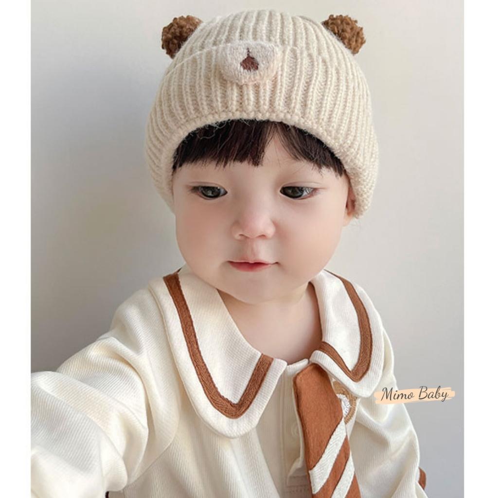 Mũ len beanie mùa đông hình gấu tai lông xù dễ thương cho bé ML202 Mimo Baby