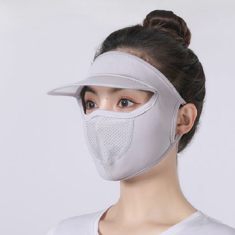 Khẩu trang chống nắng che kín mặt, có vành lưỡi chai che chắn,chất vải cotton thoáng khí co giãn tốt.