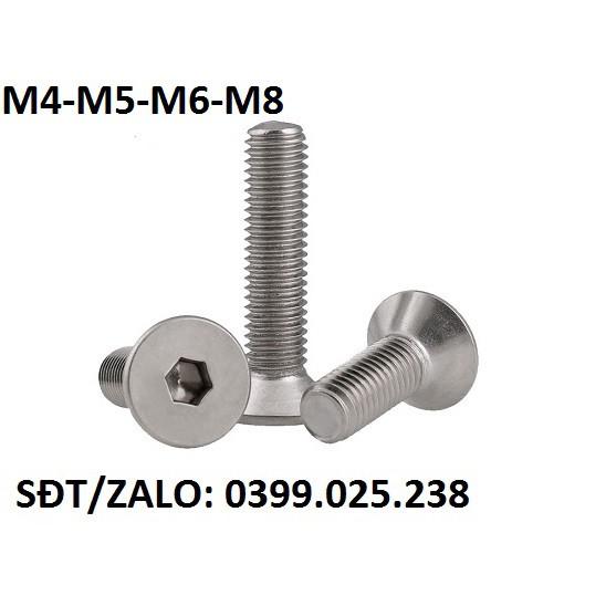 (Combo 10con) Bu lông M4/M5/M6/M8 lục giác chìm INOX đầu bằng