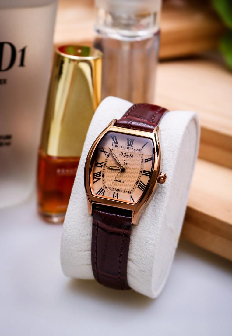 Đồng Hồ Nữ Julius Hàn Quốc JA-703LD Cổ Điển Dây Da Màu Nâu
