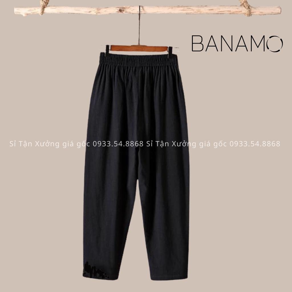 Quần đũi nữ cạp chun Banamo quần baggy đũi lưng thun chất đũi nhẹ mát đen trắng kem xanh than rêu nâu vàng 823