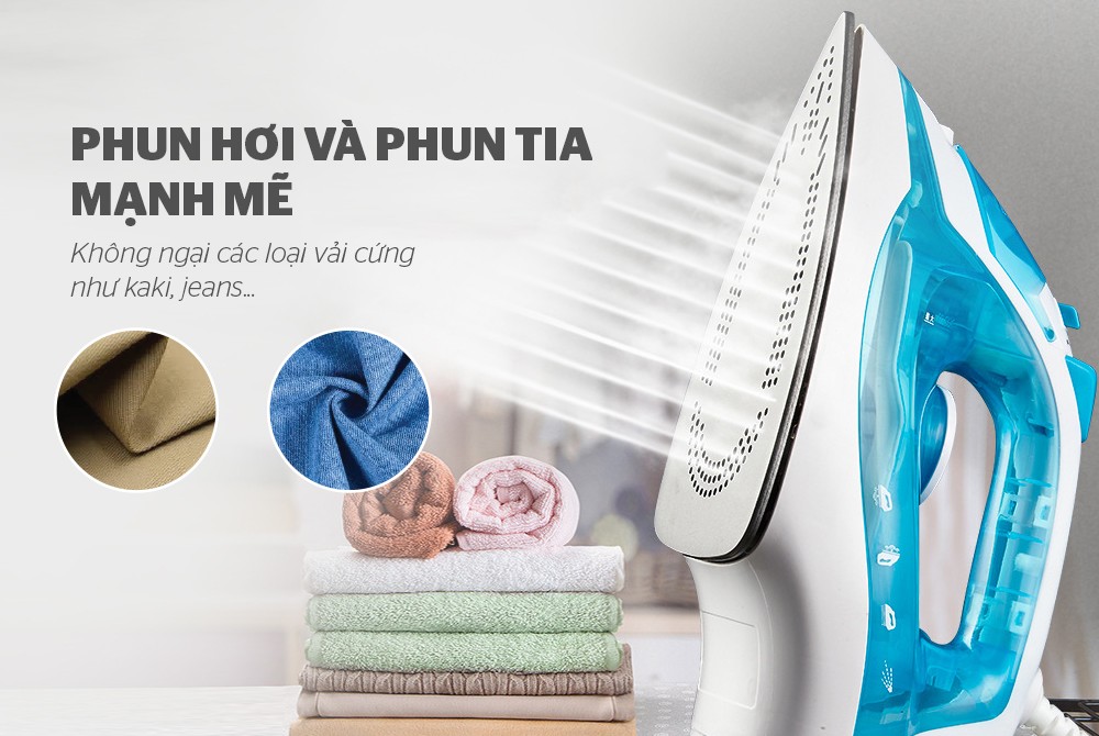 Bàn Là Hơi SUNHOUSE SHD2065 - Công Suất 1600W - Thân Nhựa ABS Chịu Nhiệt Tốt - Mặt Bàn Là Chống Dính - Phun Hơi Liên Tục - Tiện Lợi Với 5 Chế Độ Là - Hàng Chính Hãng