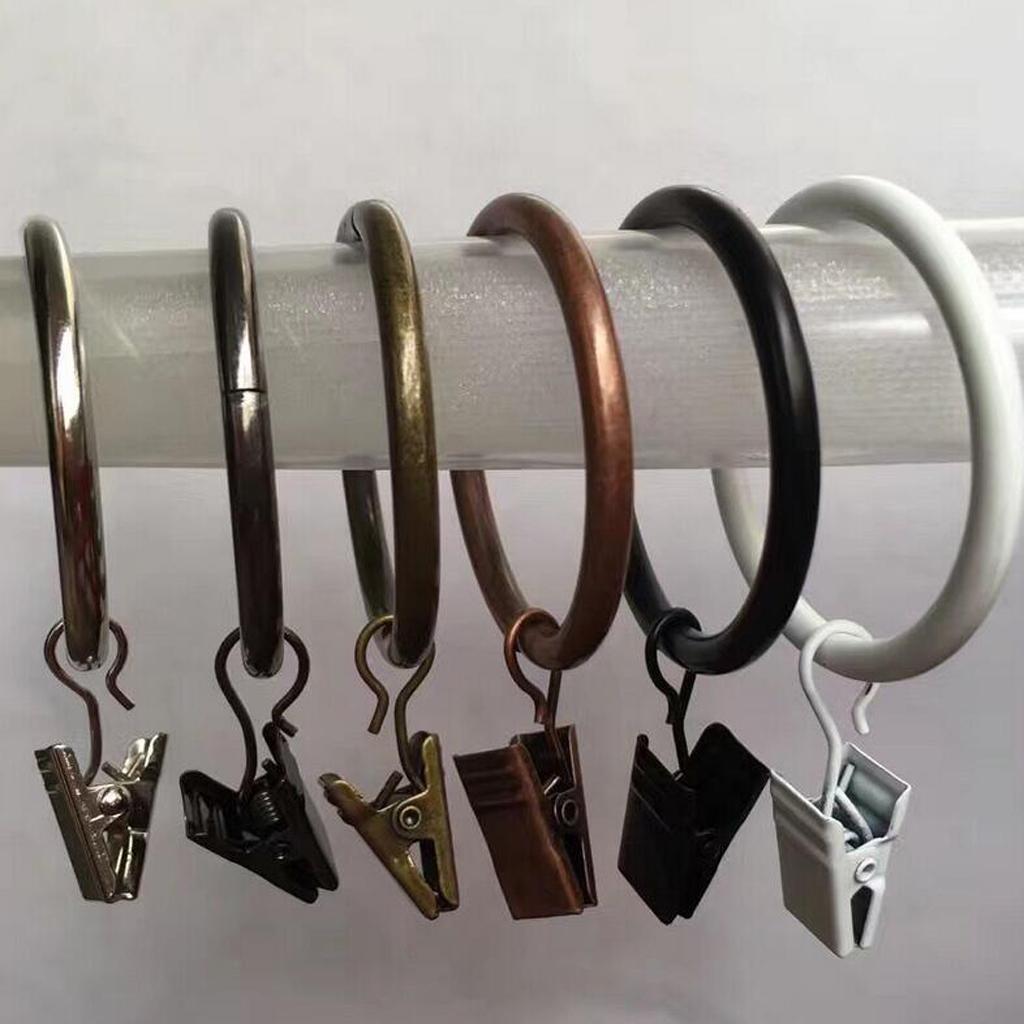 2x12 Pieces Metal Curtains Rings for Curtains with Clips White Porcelain 32mm