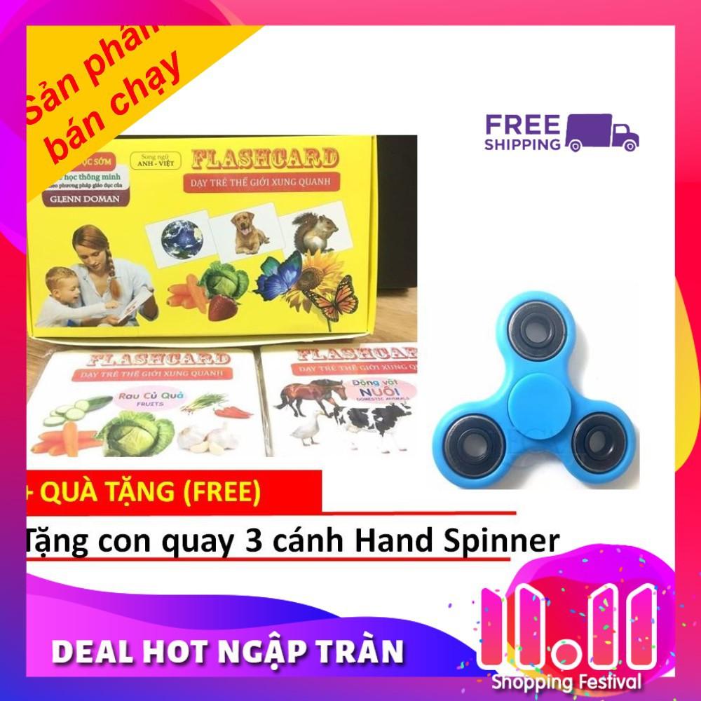 Bộ thẻ học thông minh Flash Card cỡ to 14 chủ đề (280 thẻ) cho bé Glenn Doman tặng con quay  Hand Spinner  Rlens