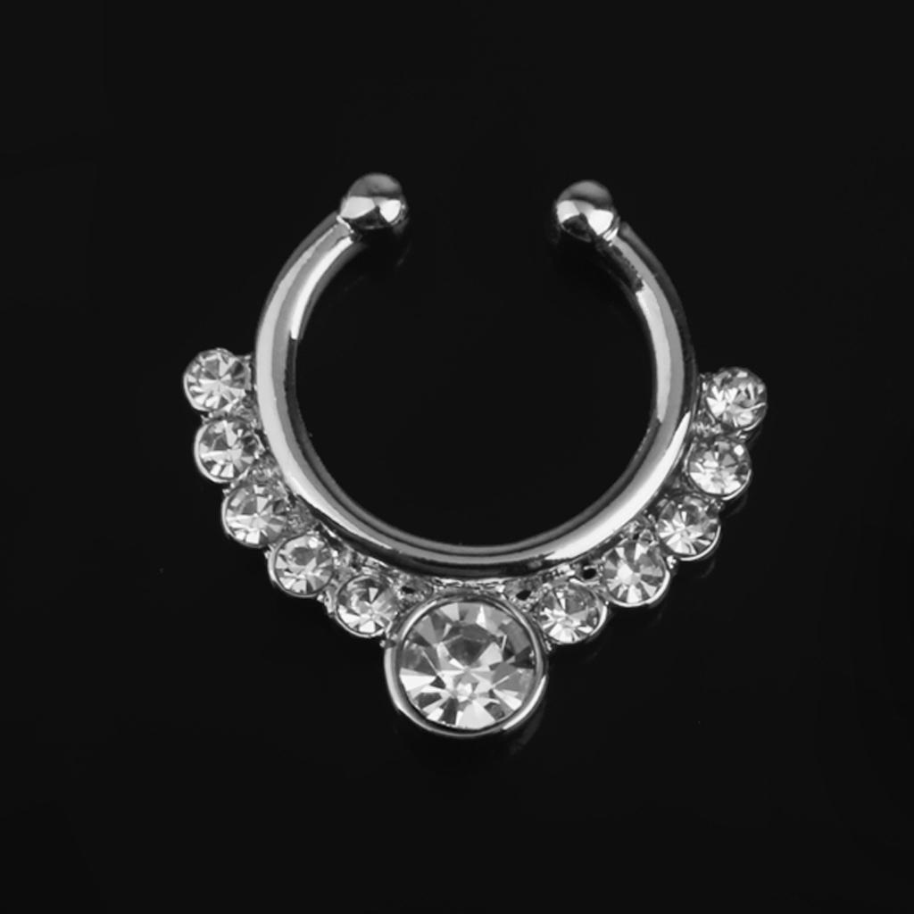 Crystal Rhinestone Fake Septum Clicker Non Piercing Hanger Clip On Nose Ring