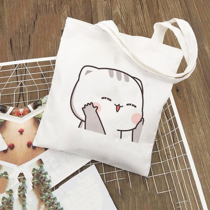 Túi Tote Vải Canvas Hình Cặp Đôi Mèo WICO Dễ Thương