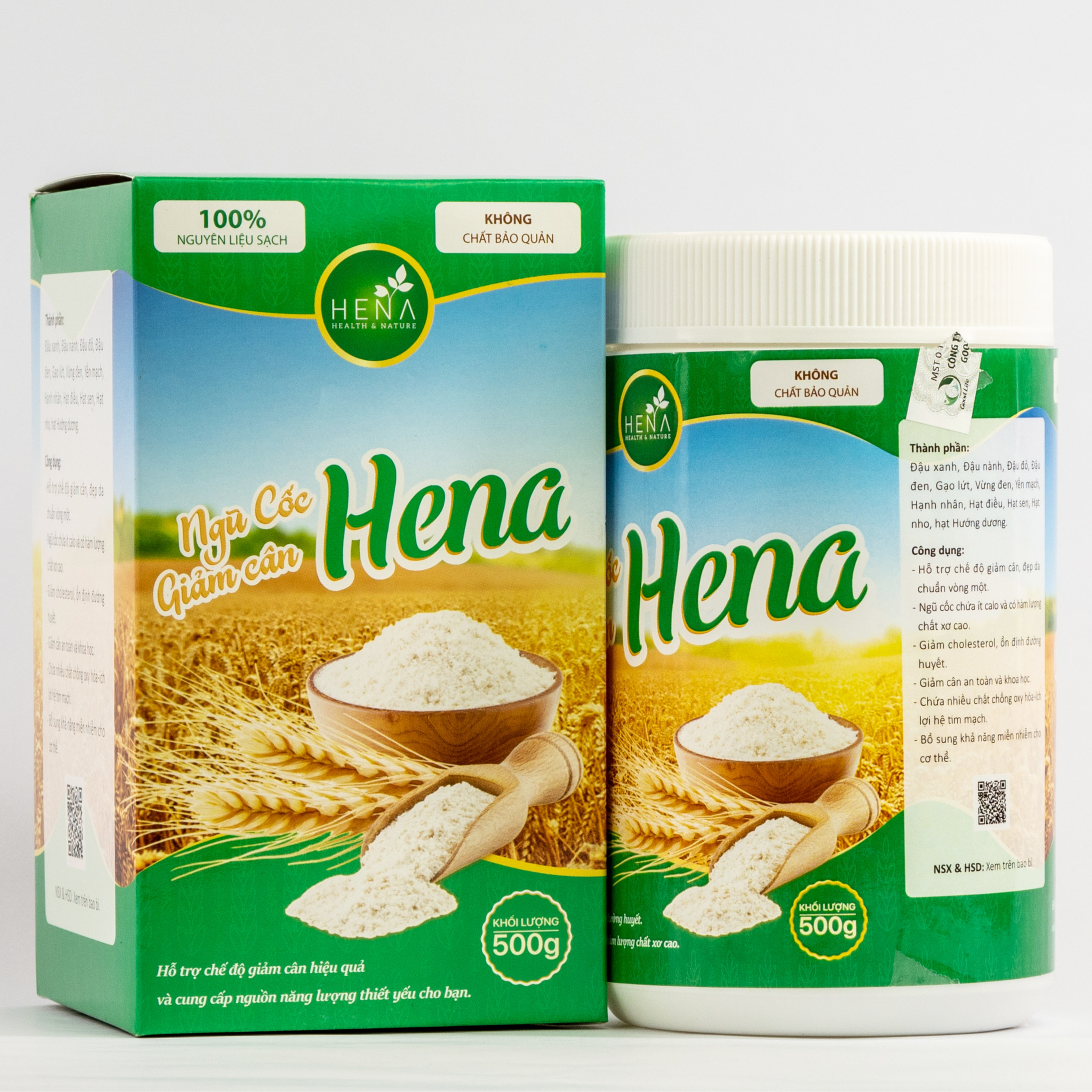 Ngũ Cốc Giảm Cân Hena 500g - Ngũ Cốc Ăn Kiêng Giảm Cân Không Gây Mất Nước -100% Nguyên Liệu Hữu Cơ - Giảm Cân An Toàn và Khoa Học - Sản Phẩm Cao Cấp Chính Hãng - Đã Được Kiểm Nghiệm và Công Bố