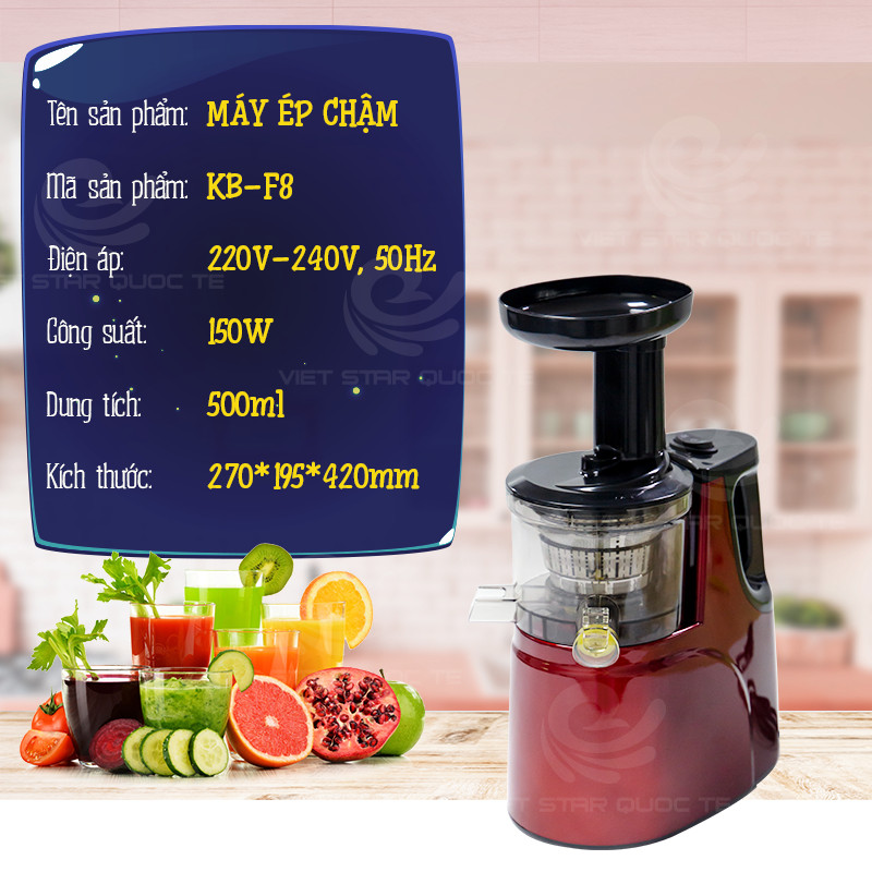 Máy Ép Chậm Trái Cây, Rau Quả KB-F8, Dung Tích 500Ml, Công Suất 150W, Giữ Nguyên Hàm Lượng Dinh Dưỡng - Hàng Chính Hãng