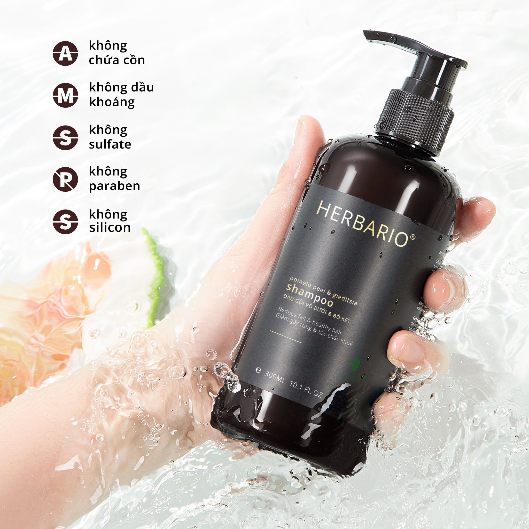 Bigsize - Bản Nâng Cấp - Dầu gội vỏ bưởi &amp; bồ kết Herbario 500ml không sunfate không silicon