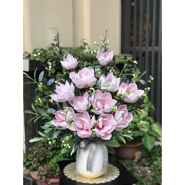 Bình hoa mộc lan cao su giả cắm sẵn - dài 70cm - Cây giả, hoa lụa trang trí nhà cửa